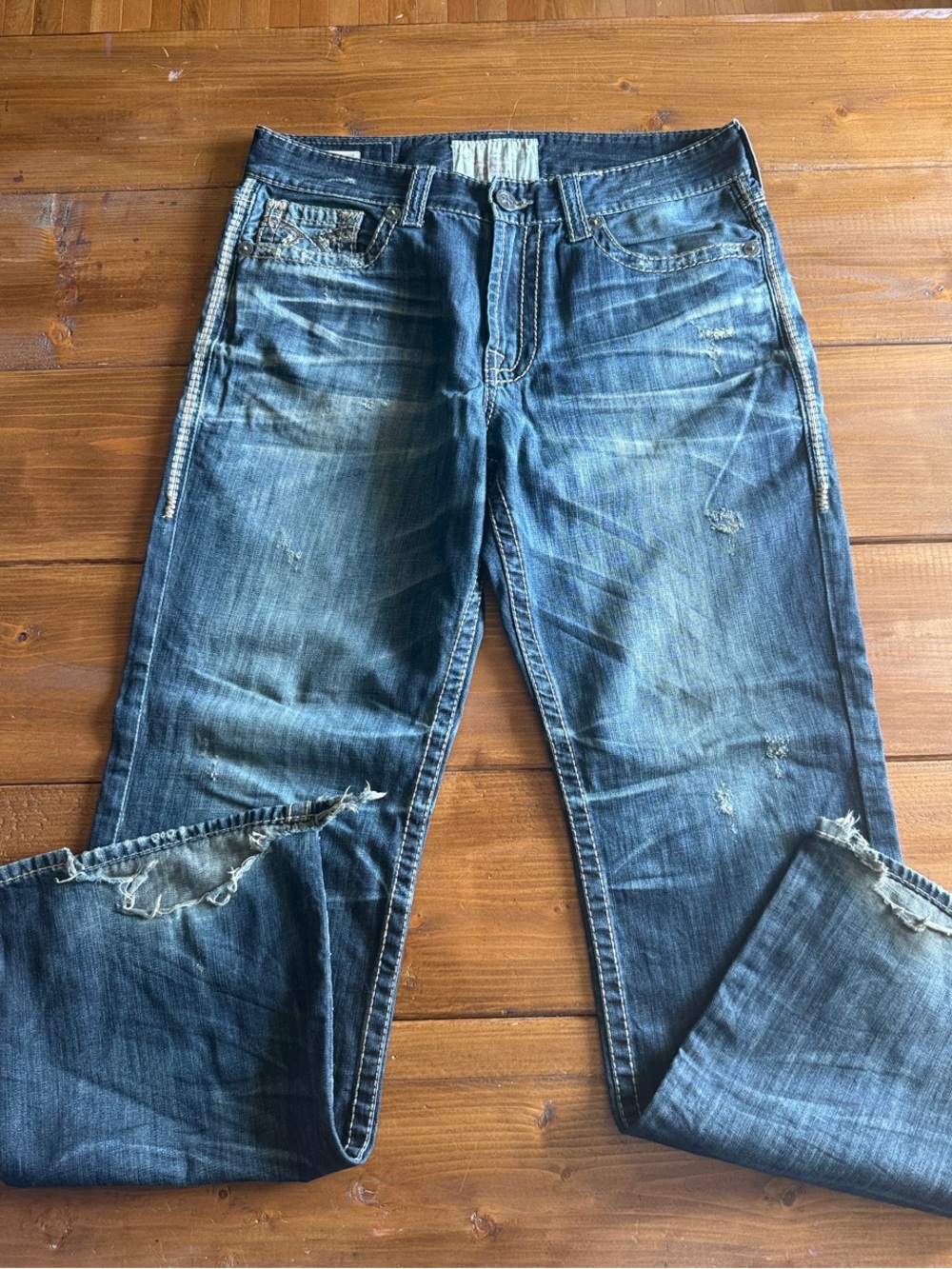 Big Star Men's Dark Blue Straight-Leg Jeans with Distressed Accents